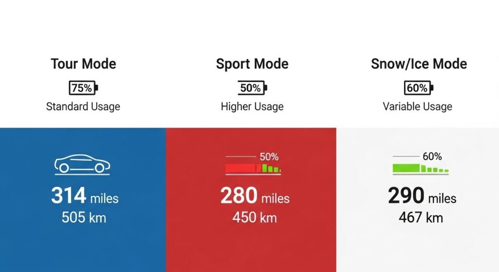 do the driving modes in cadillac lyriq offer different ranges or battery usages?